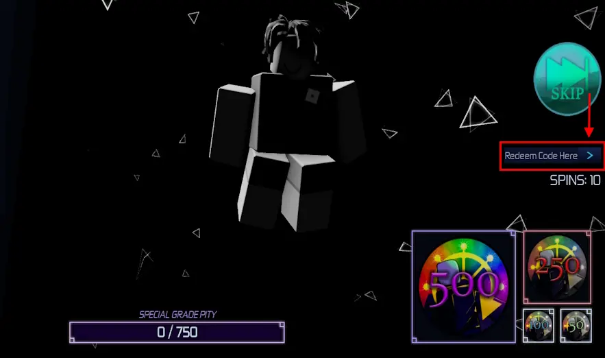 Jujutsu Infinite codes redeem location in Customize menu