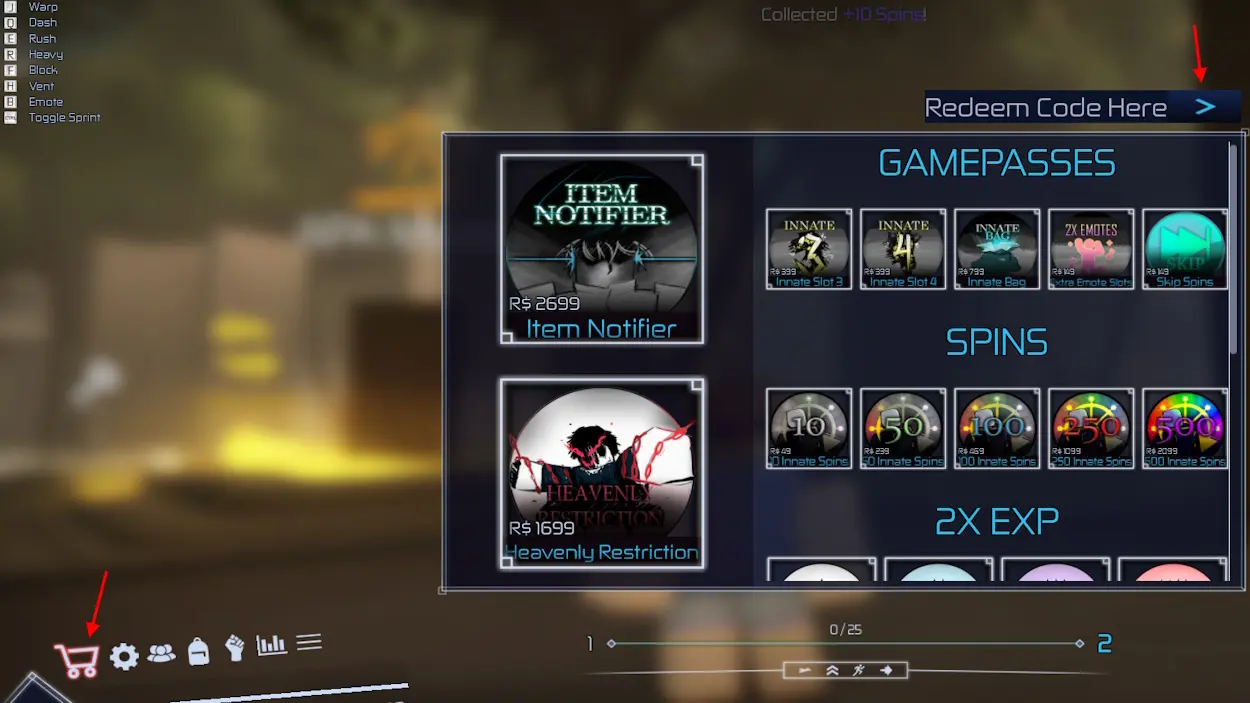 Jujutsu Infinite codes redeem from in-game shop